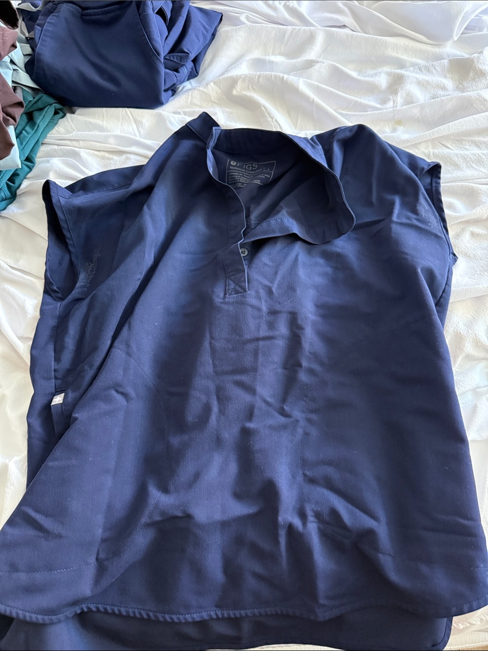 Figs Women's Navy Sleeveless Polo Top
